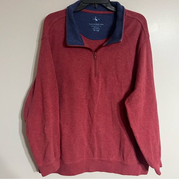 Mens Tailorbyrd 1/4 Zip Pullover Sweater 2XL Wine Color Cotton Long Sleeve Golf - Picture 1 of 7